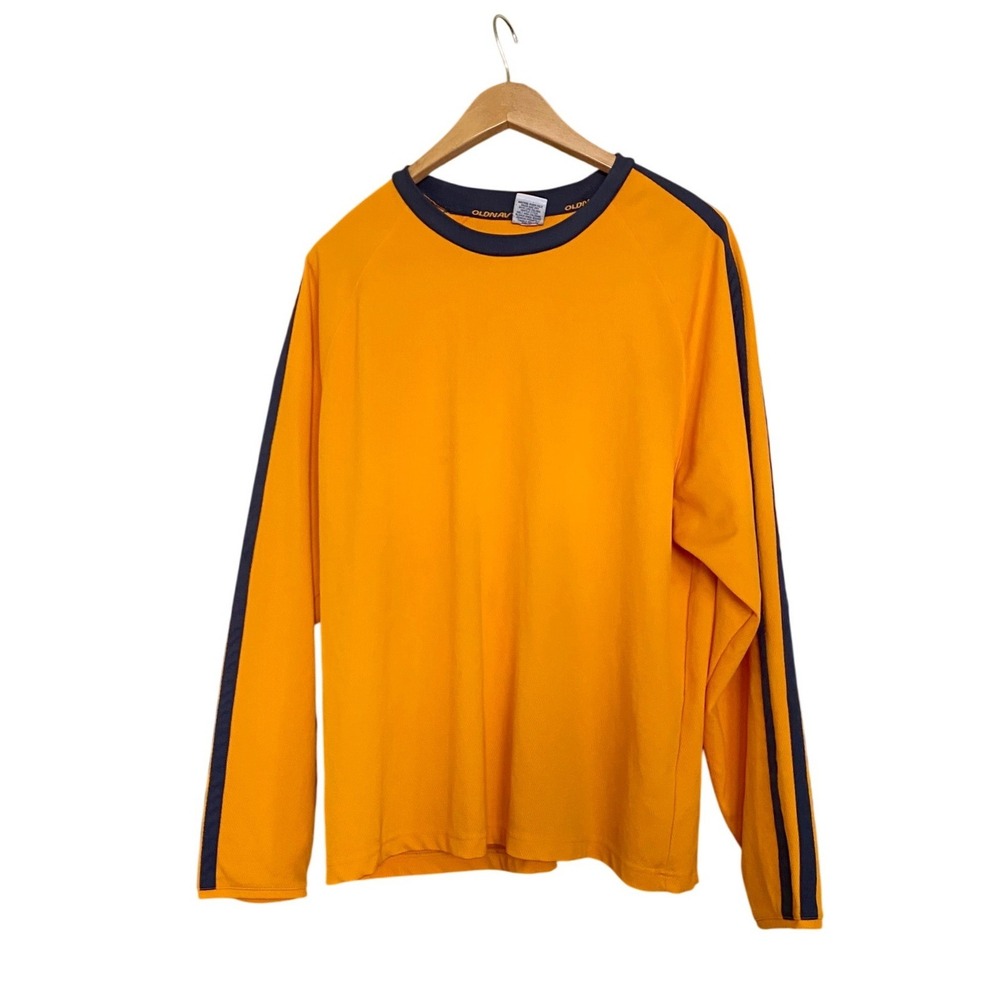 Y2K Old‎ Navy Orange Stripe Long Sleeve Mesh Athletic Shirt XXL 2000s Vintage